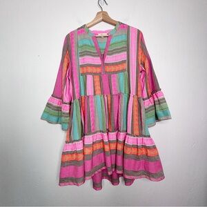 Elan Boho Geometric Tiered Bell Sleeve Mini Dress Size M NWOT